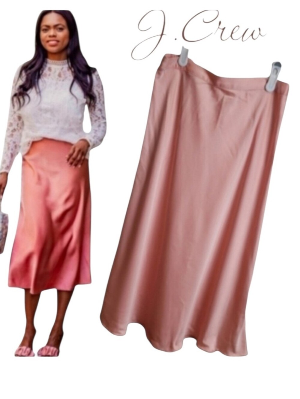 J. Crew Vintage 90s Satin Slip Skirt Coral Pink Women's XS Midi